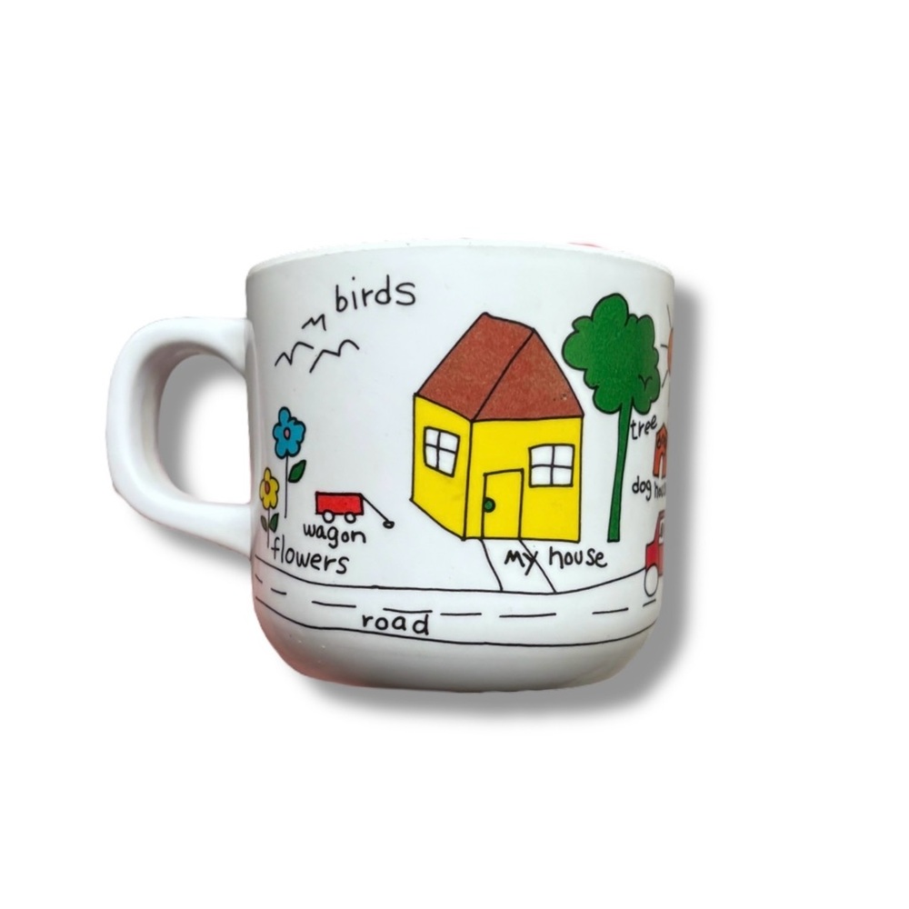 ANACAPA Melamine Small Handled Mug Child’s Drawing Graphic VINTAGE